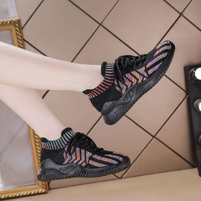 Women's Lightweight Flyknit Running Sneakers | Breathable Mesh Cushioned Sports Shoes
