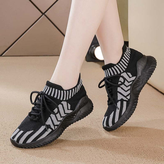 Women's Lightweight Flyknit Running Sneakers | Breathable Mesh Cushioned Sports Shoes