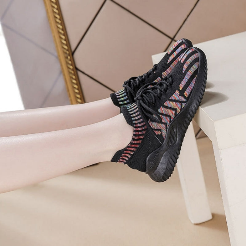 Women's Lightweight Flyknit Running Sneakers | Breathable Mesh Cushioned Sports Shoes