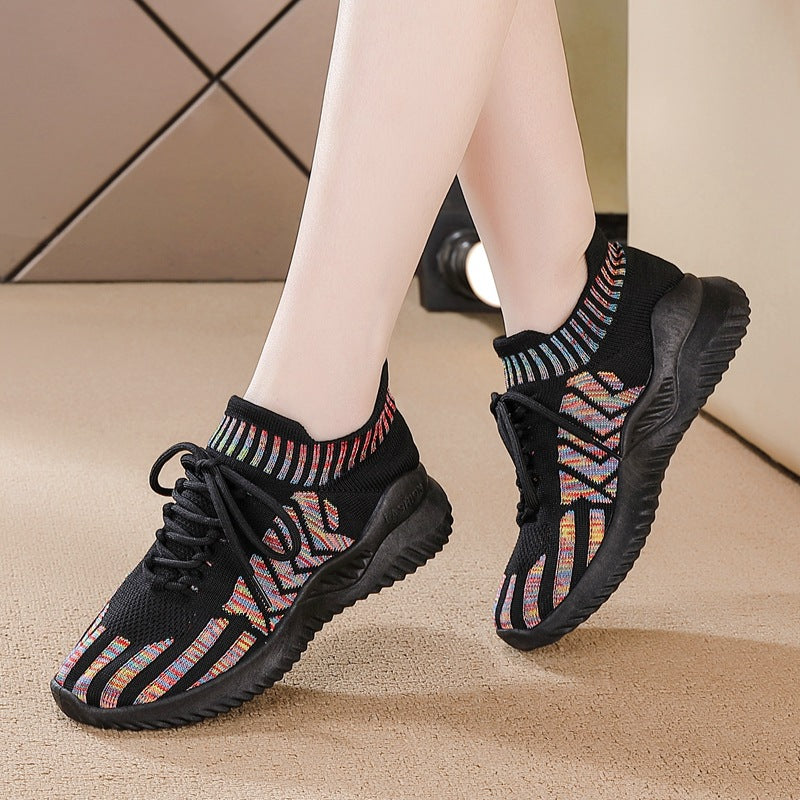 Women's Lightweight Flyknit Running Sneakers | Breathable Mesh Cushioned Sports Shoes