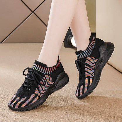 Women's Lightweight Flyknit Running Sneakers | Breathable Mesh Cushioned Sports Shoes