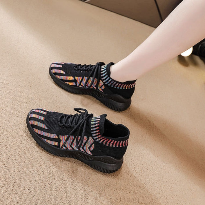 Women's Lightweight Flyknit Running Sneakers | Breathable Mesh Cushioned Sports Shoes