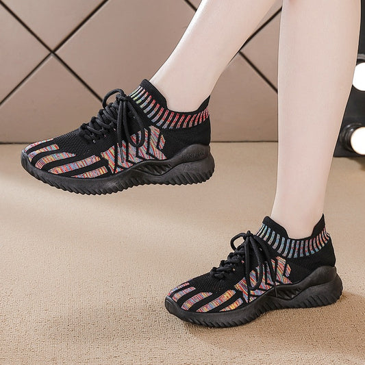 Women's Lightweight Flyknit Running Sneakers | Breathable Mesh Cushioned Sports Shoes