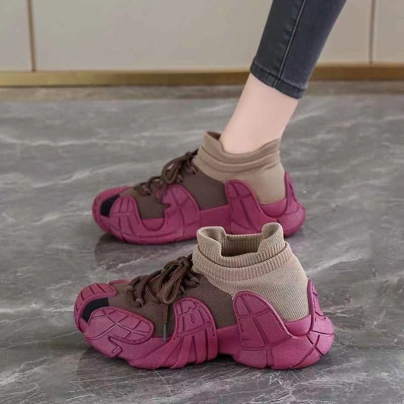 Women's Chunky Dad Sneakers | Flyknit Breathable Slip-On Lightweight Cushioned