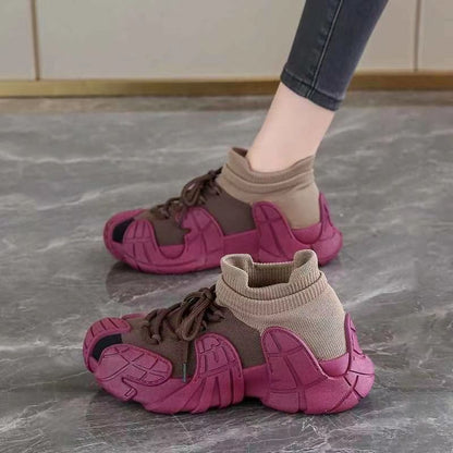 Women's Chunky Dad Sneakers | Flyknit Breathable Slip-On Lightweight Cushioned