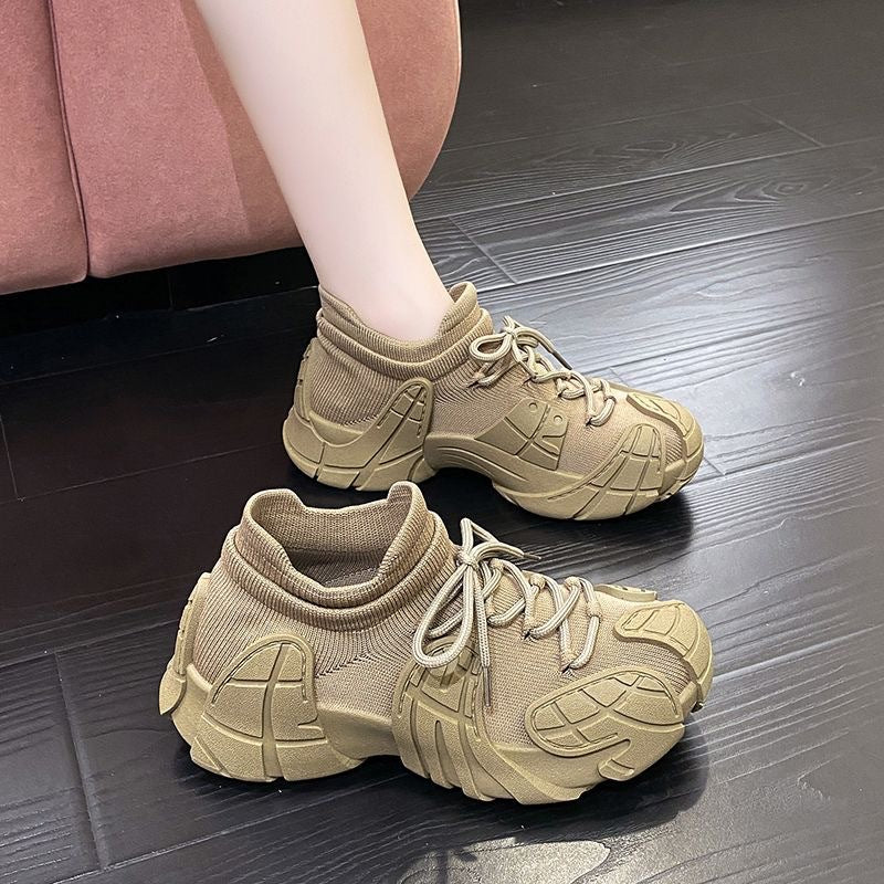 Women's Chunky Dad Sneakers | Flyknit Breathable Slip-On Lightweight Cushioned