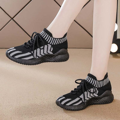 Women's Lightweight Flyknit Running Sneakers | Breathable Mesh Cushioned Sports Shoes